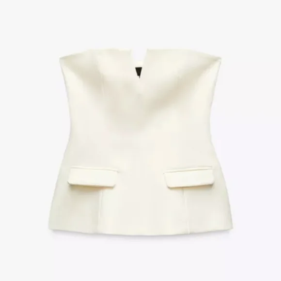 Zara Cream Strapless Top Sz-XL - Picture 2 of 10